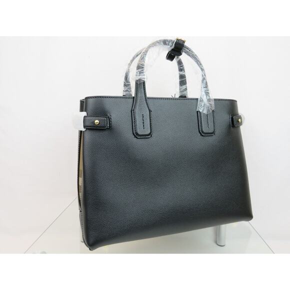 $1790 BURBERRY BANNER BLACK LEATHER HOUSE CHECK CANVAS SHOULDER MEDIUM TOTE BAG - Picture 4 of 16